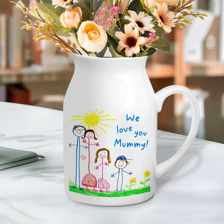 Thoughtful Custom Kids Drawing Ceramic Flower Vase For Mom Or Grandma - Perfect Mother's Day Gift