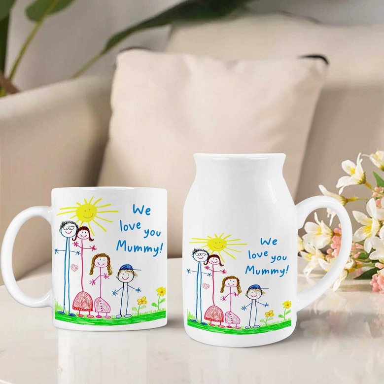 Thoughtful Custom Kids Drawing Ceramic Flower Vase For Mom Or Grandma - Perfect Mother's Day Gift