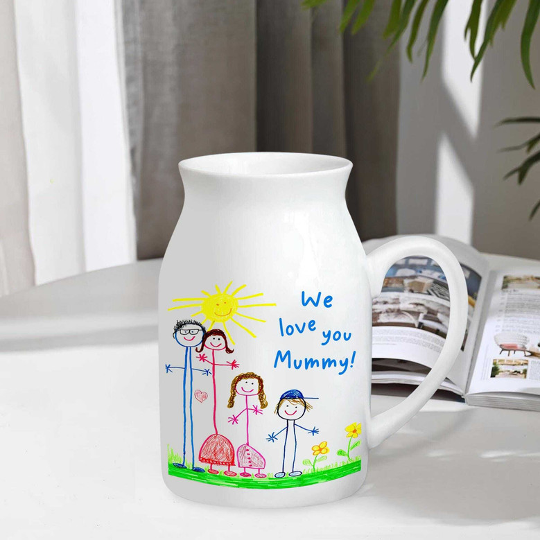 Thoughtful Custom Kids Drawing Ceramic Flower Vase For Mom Or Grandma - Perfect Mother's Day Gift