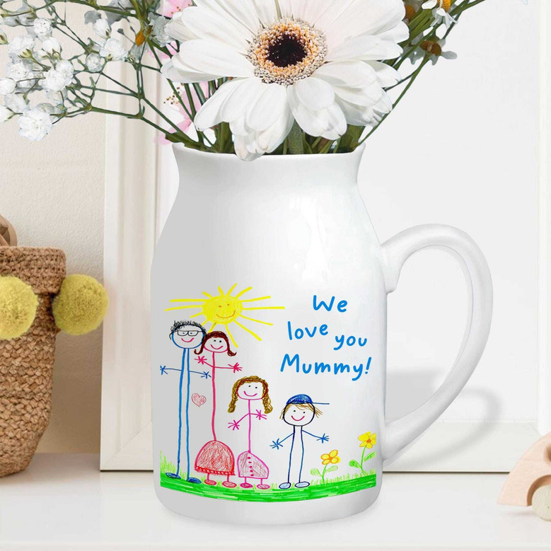Thoughtful Custom Kids Drawing Ceramic Flower Vase For Mom Or Grandma - Perfect Mother's Day Gift