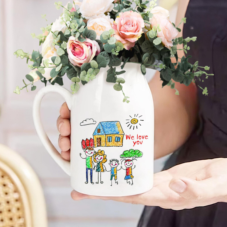 Personalized Drawing Ceramic Flower Vase Gift - Kids Art For Mother's Day, Thoughtful Gift For Mom Or Grandma