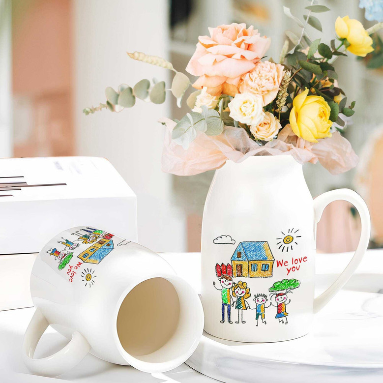 Personalized Drawing Ceramic Flower Vase Gift - Kids Art For Mother's Day, Thoughtful Gift For Mom Or Grandma
