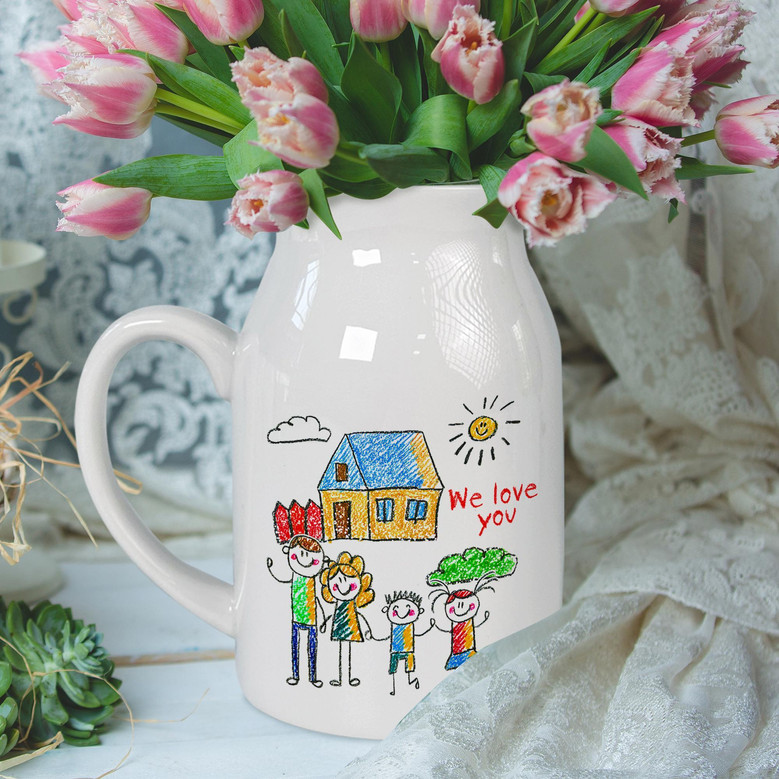 Personalized Drawing Ceramic Flower Vase Gift - Kids Art For Mother's Day, Thoughtful Gift For Mom Or Grandma