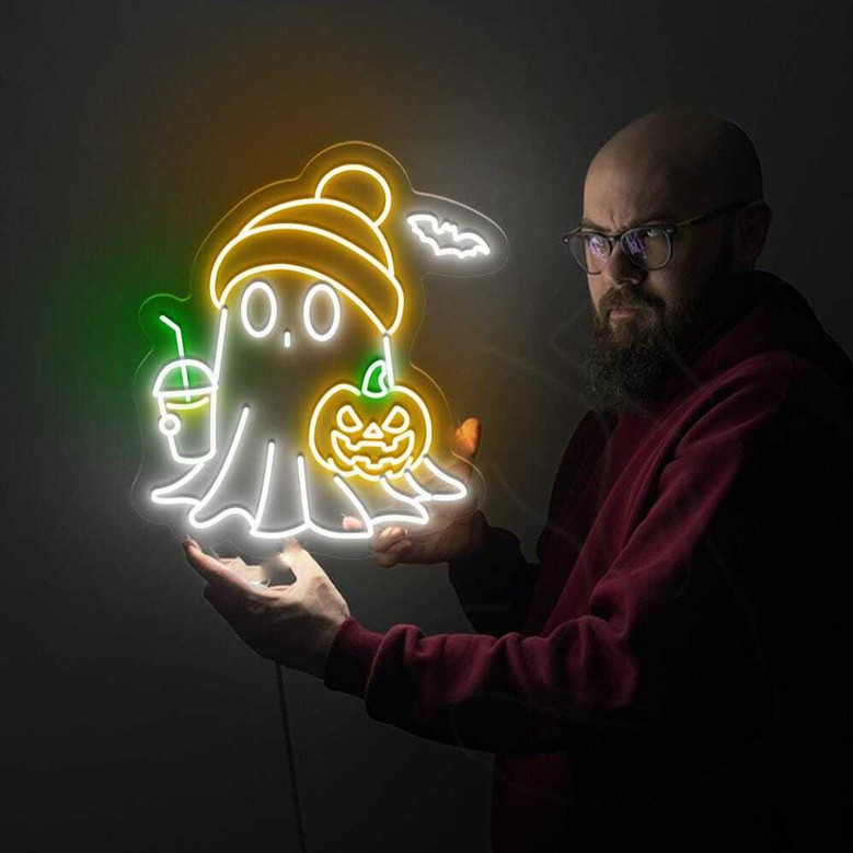 Cute Ghost Neon Sign – Funny Spooky LED Light for Women’s Halloween & Fall Gifts
