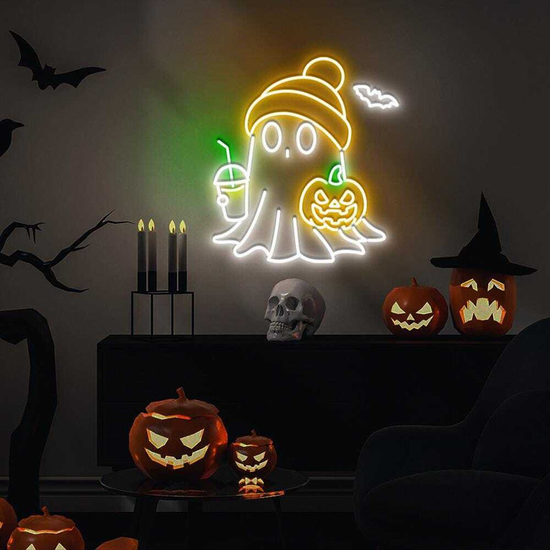 Cute Ghost Neon Sign – Funny Spooky LED Light for Women’s Halloween & Fall Gifts