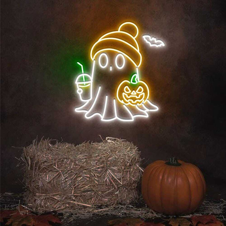 Cute Ghost Neon Sign – Funny Spooky LED Light for Women’s Halloween & Fall Gifts