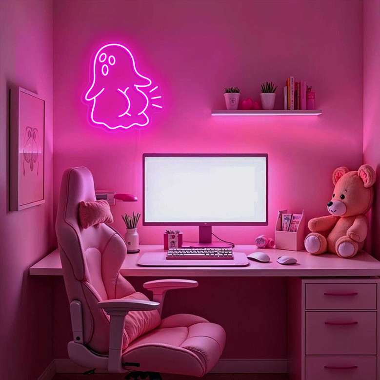 Ghost Booty Neon Sign – Cute Spooky LED Wall Light for Halloween & Bedroom Decor