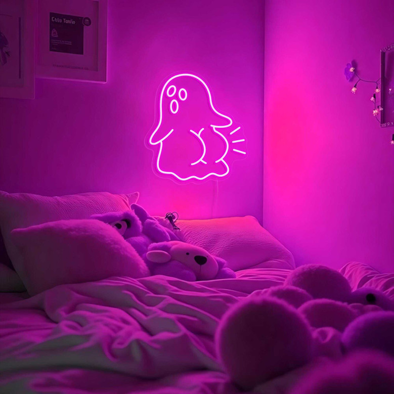 Ghost Booty Neon Sign – Cute Spooky LED Wall Light for Halloween & Bedroom Decor