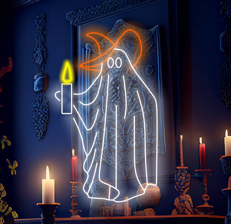 Ghost Holding Candle Neon Sign – Spooky Halloween LED Wall Light for Haunted Decor