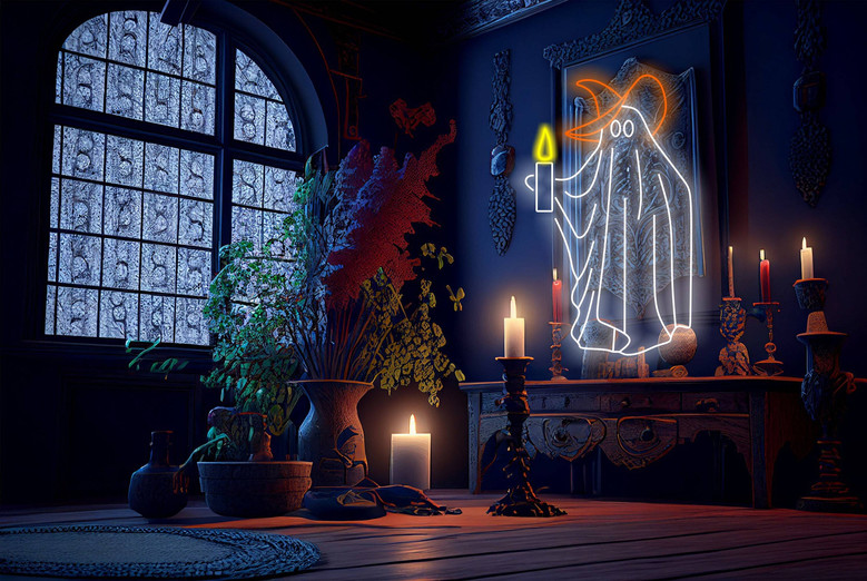 Ghost Holding Candle Neon Sign – Spooky Halloween LED Wall Light for Haunted Decor