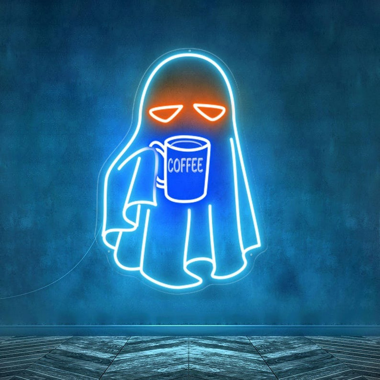 Halloween Ghost Coffee Neon Sign For Coffee Lovers - Spooky Decor For Home And Cafe