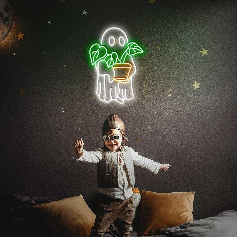 Halloween Ghost Plant Neon Sign For Plant Lovers - Cute Wall Hanging For Mom's Indoor DéCor