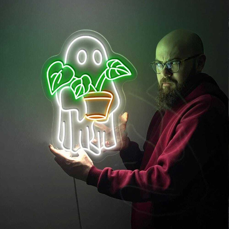 Halloween Ghost Plant Neon Sign For Plant Lovers - Cute Wall Hanging For Mom's Indoor DéCor