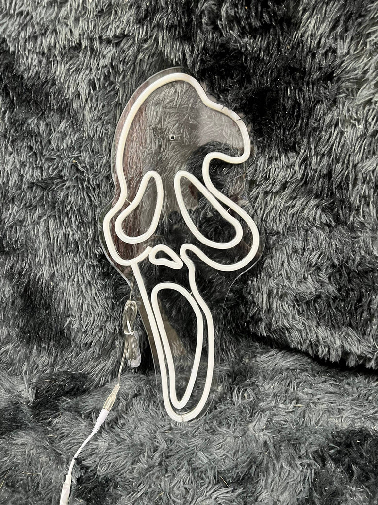 Scream Ghostface Neon Sign – Spooky LED Halloween Wall Decor for Horror Fans