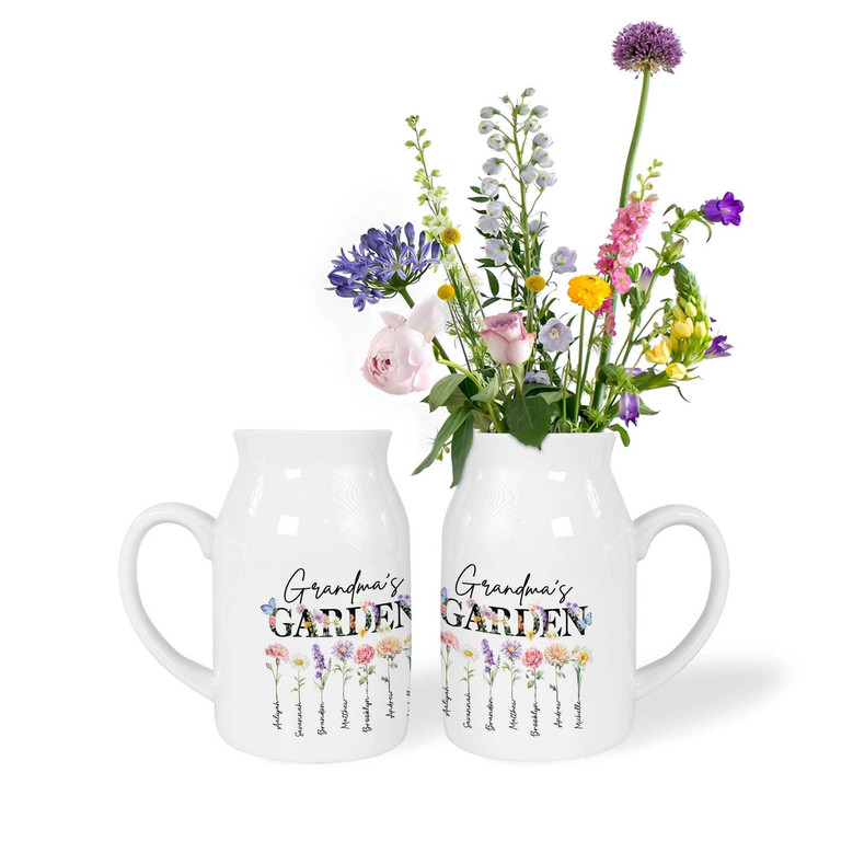 Personalized Grandma's Garden Ceramic Flower Vase With Custom Birth Month Flowers - Thoughtful Mother's Day Gift