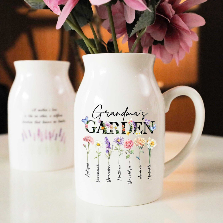 Personalized Grandma's Garden Ceramic Flower Vase With Custom Birth Month Flowers - Thoughtful Mother's Day Gift