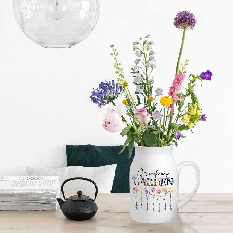 Personalized Grandma's Garden Ceramic Flower Vase With Custom Birth Month Flowers - Thoughtful Mother's Day Gift