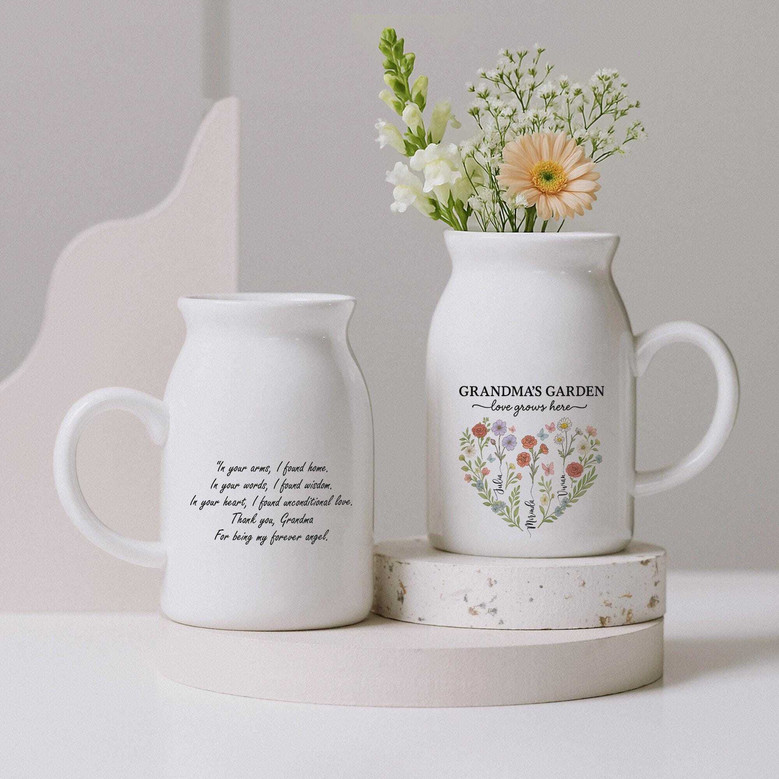 Personalized Grandma's Garden Ceramic Flower Vase - Custom Ceramic With Kids' Names For Mother's Day