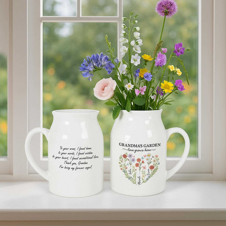 Personalized Grandma's Garden Ceramic Flower Vase - Custom Ceramic With Kids' Names For Mother's Day