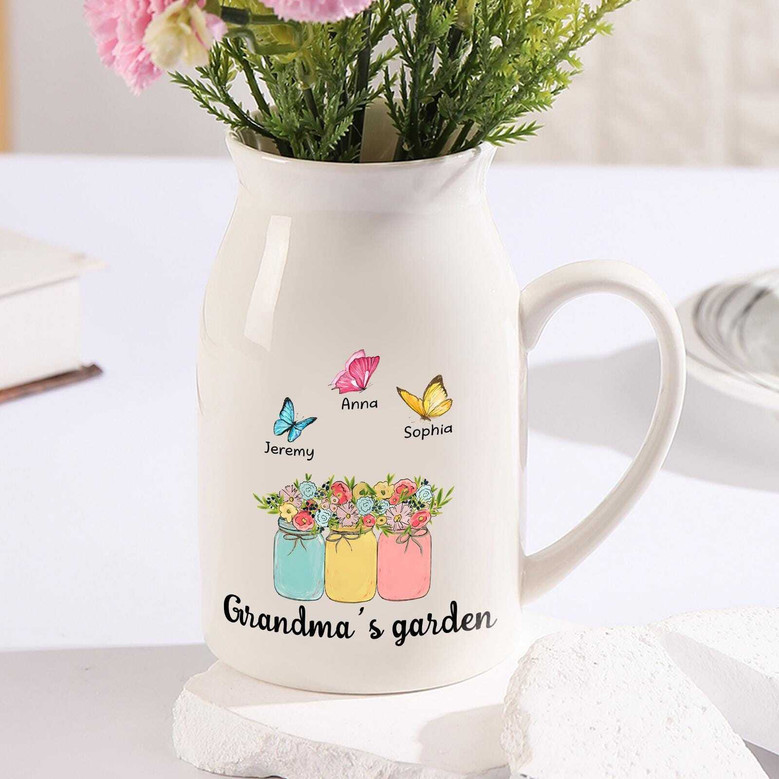 Personalized Grandma's Garden Ceramic Flower Vase - Mother's Day Gift For Mom Or Nana