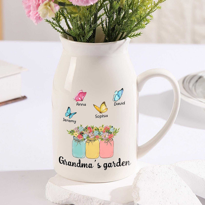Personalized Grandma's Garden Ceramic Flower Vase - Mother's Day Gift For Mom Or Nana