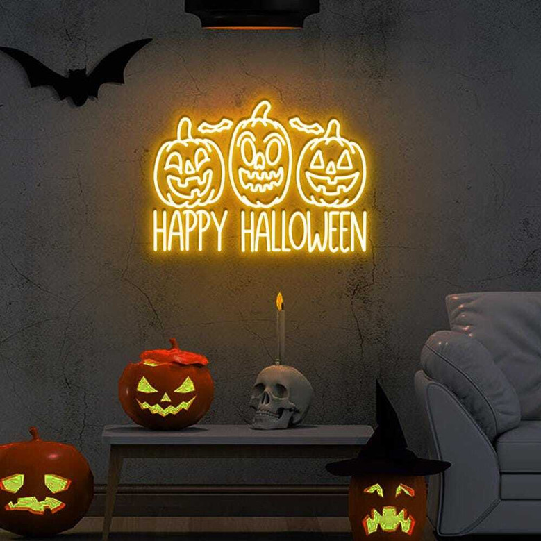 Happy Halloween Ghost Neon Sign – Funny Spooky LED Light for Party & Fall Gifts