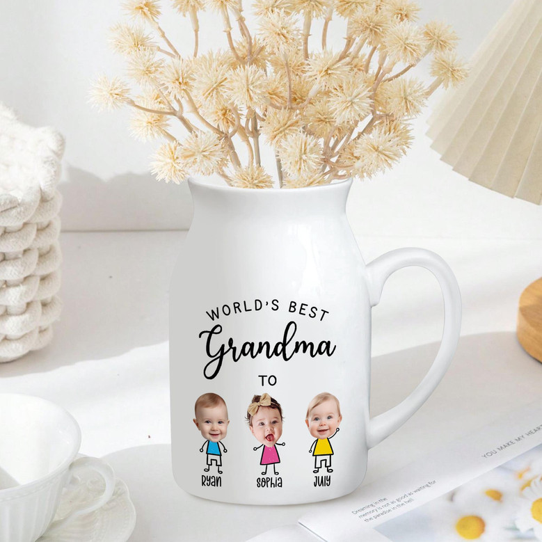 Heartfelt Custom Face Ceramic Flower Vase For Mother's Day - Gift For Grandma