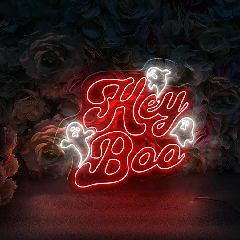 Hey Boo Halloween Neon Sign For Spooky Season DéCor - Fun Ghost LED For Fall Parties