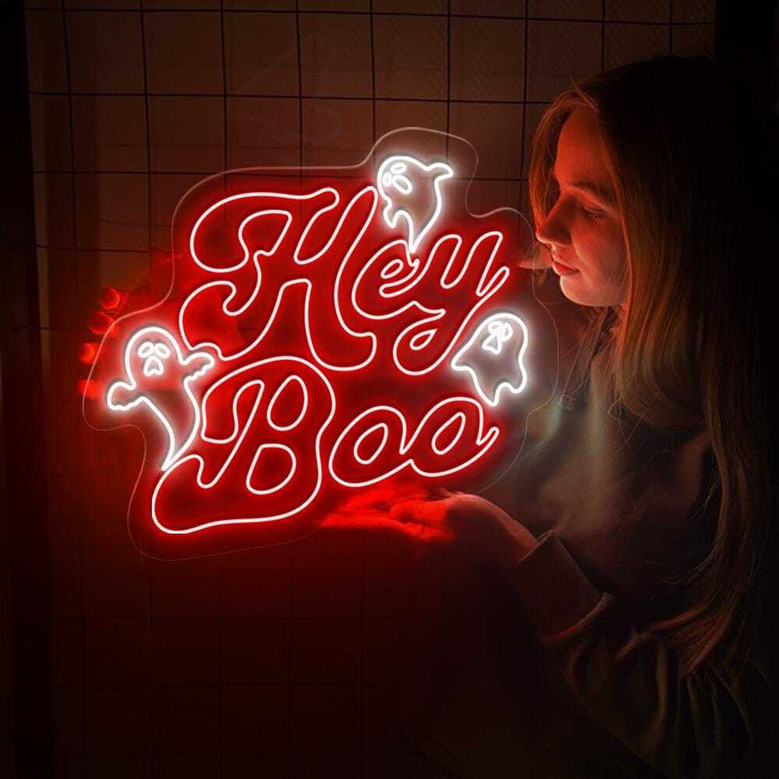 Hey Boo Halloween Neon Sign For Spooky Season DéCor - Fun Ghost LED For Fall Parties