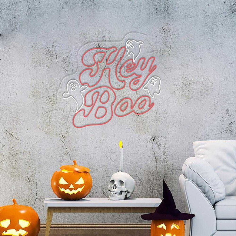 Hey Boo Halloween Neon Sign For Spooky Season DéCor - Fun Ghost LED For Fall Parties