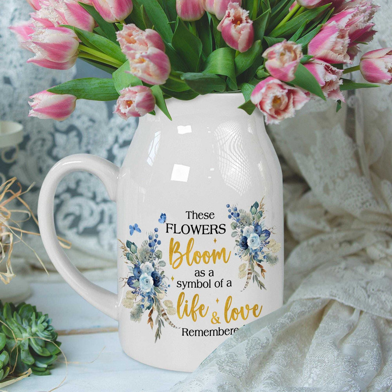 Memorial Ceramic Flower Vase - Loss Of Mom Gift For Mother's Day | Flower Blooms Symbolize Life & Love | Sympathy Gift