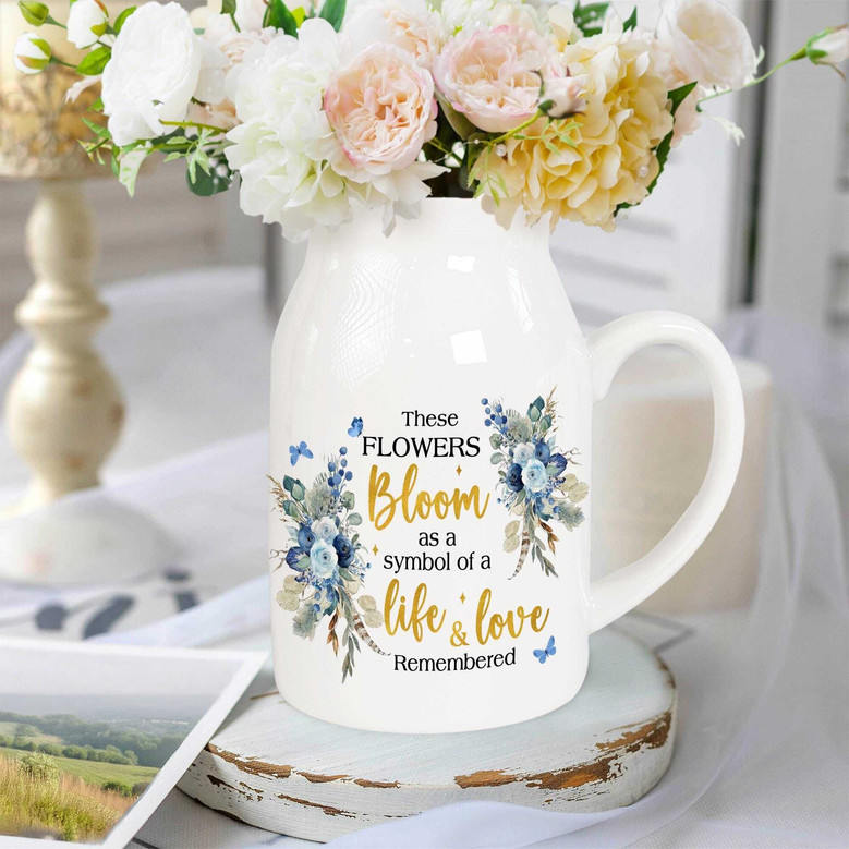 Memorial Ceramic Flower Vase - Loss Of Mom Gift For Mother's Day | Flower Blooms Symbolize Life & Love | Sympathy Gift