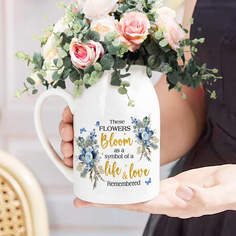 Memorial Ceramic Flower Vase - Loss Of Mom Gift For Mother's Day | Flower Blooms Symbolize Life & Love | Sympathy Gift