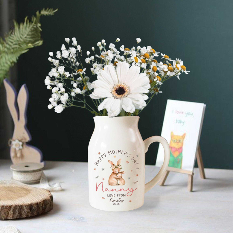 Personalized Mother's Day Ceramic Flower Vase For Grandma - Custom Nanny And Nana Gift From Kids