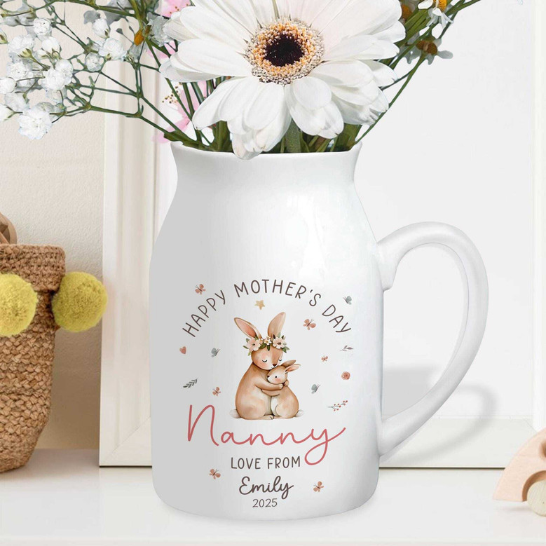 Personalized Mother's Day Ceramic Flower Vase For Grandma - Custom Nanny And Nana Gift From Kids