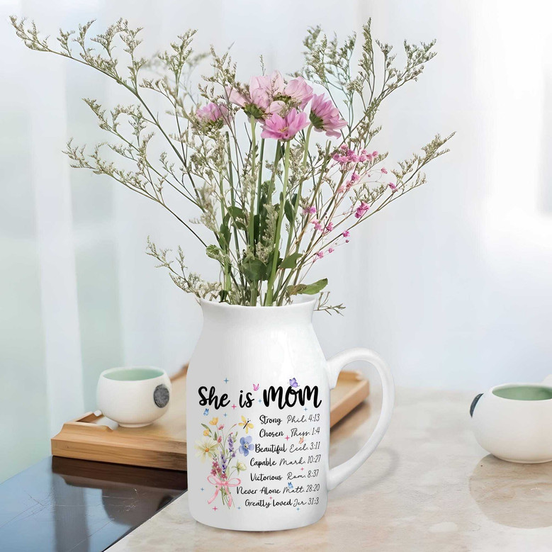 Inspirational Mother's Day Ceramic Flower Vase For Mom's Birthday Or Christian Grandma