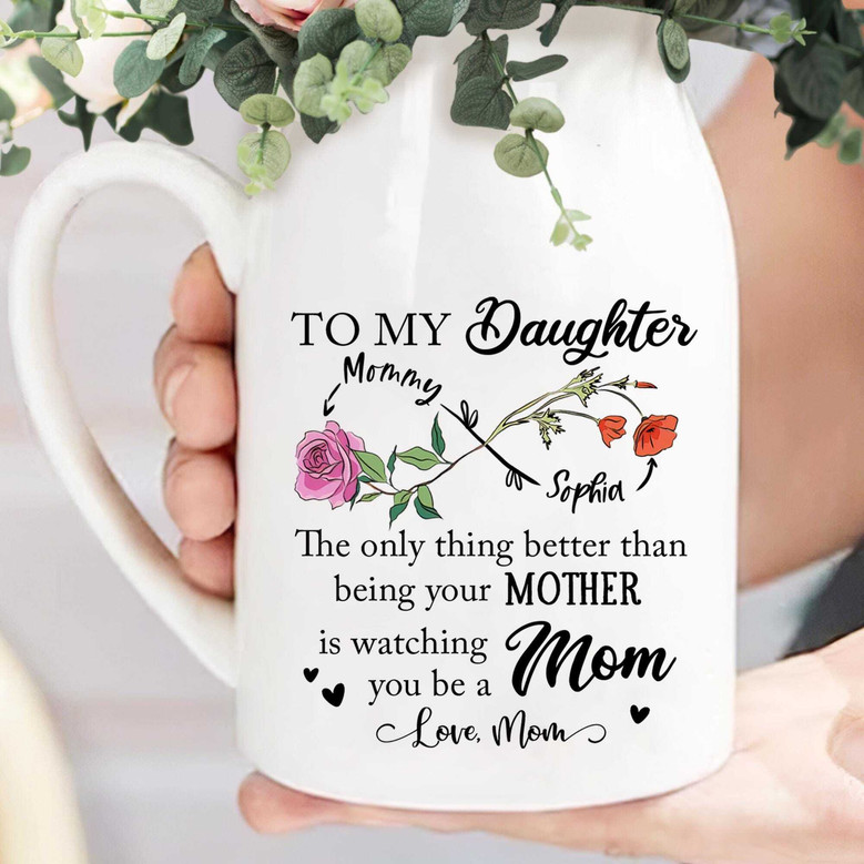 Touching Personalized Mother's Day Ceramic Flower Vase For New Mom Gifts - Mother-Daughter Bond Vase