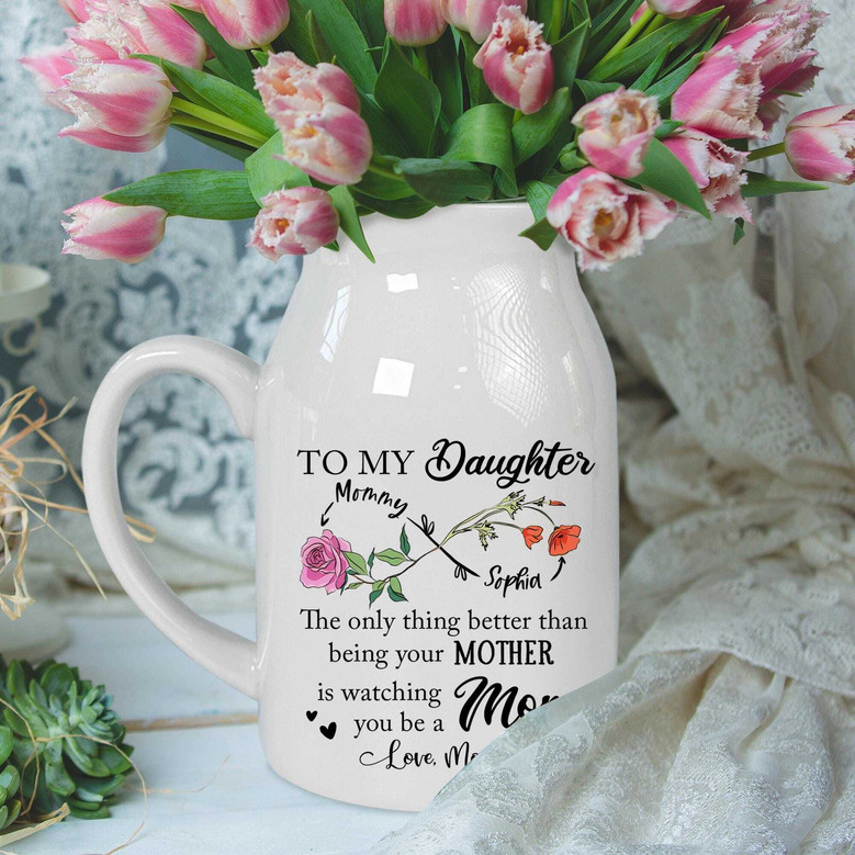 Touching Personalized Mother's Day Ceramic Flower Vase For New Mom Gifts - Mother-Daughter Bond Vase