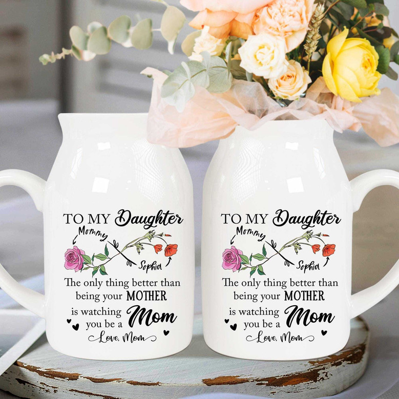 Touching Personalized Mother's Day Ceramic Flower Vase For New Mom Gifts - Mother-Daughter Bond Vase