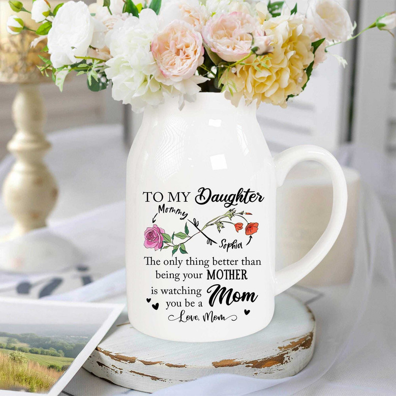 Touching Personalized Mother's Day Ceramic Flower Vase For New Mom Gifts - Mother-Daughter Bond Vase