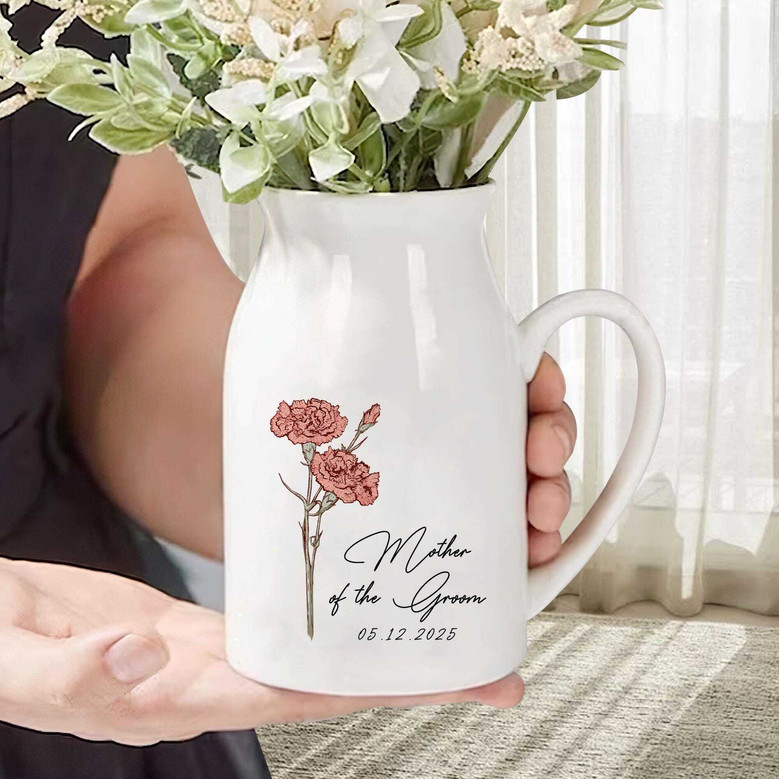 Personalized Mother's Day Ceramic Flower Vase - Mother Of The Bride & Groom Gift - Birth Month Flower Design For Mom