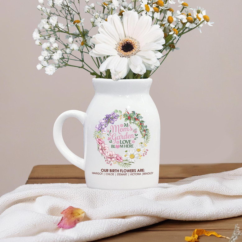 Thoughtful Mother's Day Ceramic Flower Vase For Mom & Grandma - Custom Birth Month Floral Ceramic