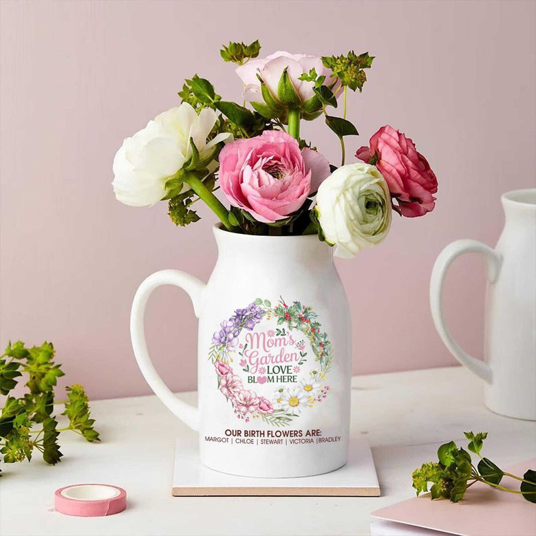 Thoughtful Mother's Day Ceramic Flower Vase For Mom & Grandma - Custom Birth Month Floral Ceramic