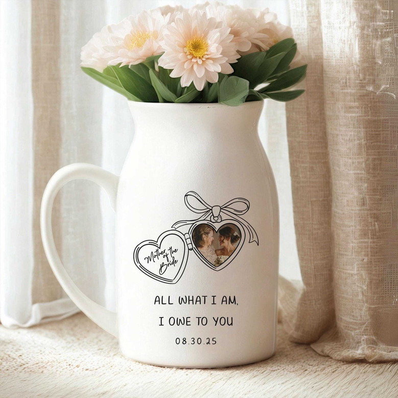 Personalized Floral Ceramic Vase For Mother's Day - Wedding Gift For Mother Of The Bride