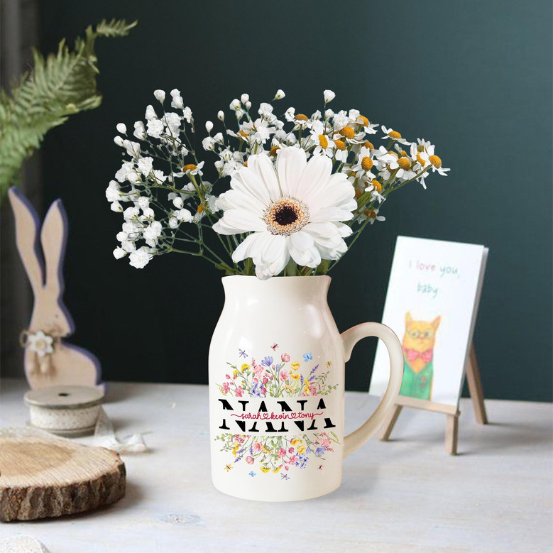 Personalized Mother's Day Ceramic Flower Vase - Thoughtful Gift For Nana, Grandma, Or Mimi From Grandchild