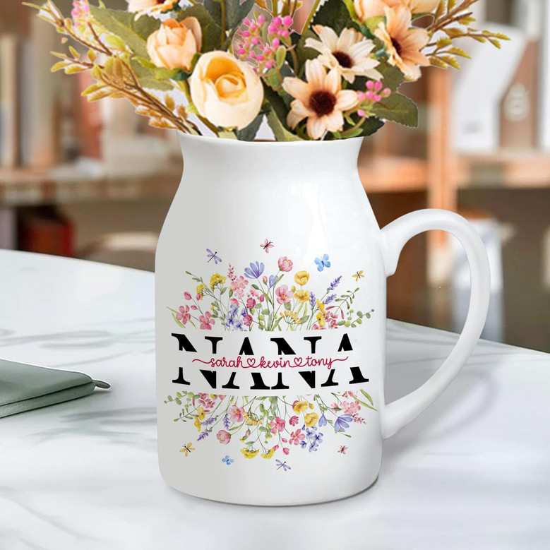 Personalized Mother's Day Ceramic Flower Vase - Thoughtful Gift For Nana, Grandma, Or Mimi From Grandchild