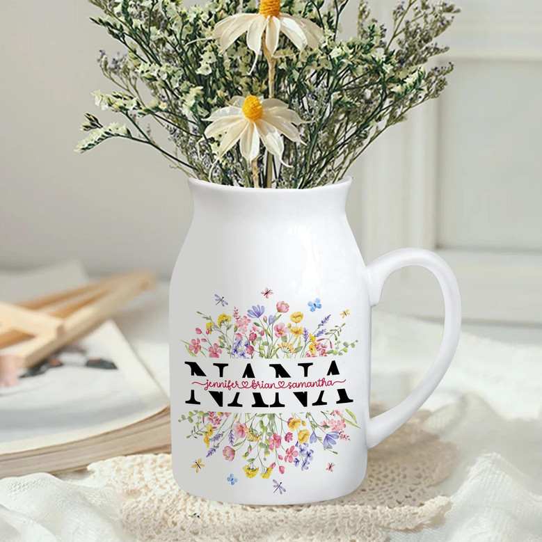 Personalized Mother's Day Ceramic Flower Vase - Thoughtful Gift For Nana, Grandma, Or Mimi From Grandchild