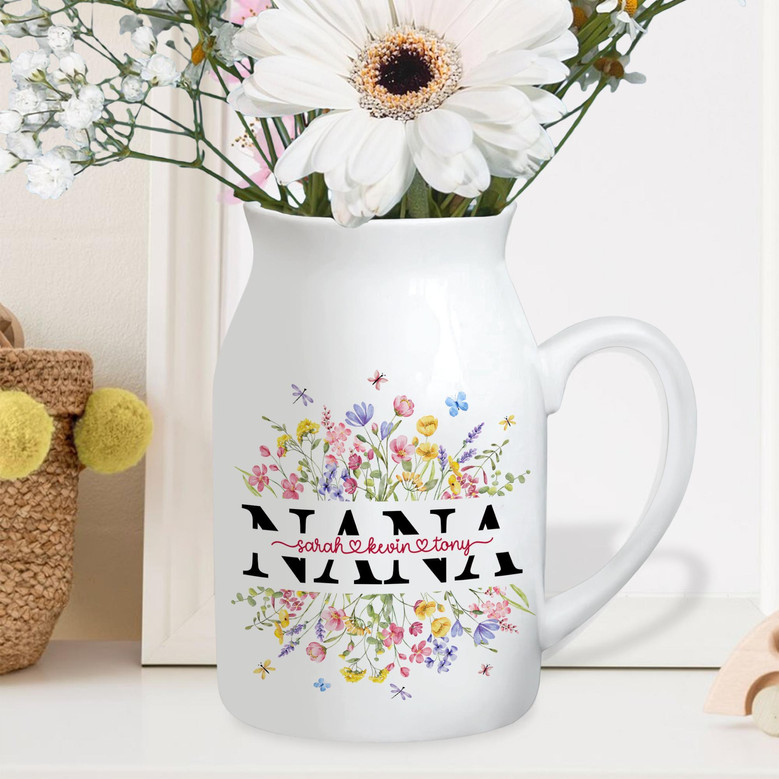 Personalized Mother's Day Ceramic Flower Vase - Thoughtful Gift For Nana, Grandma, Or Mimi From Grandchild