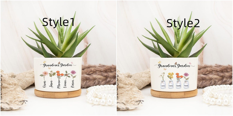 Mother’s Day Gift for Grandma – Custom Birth Flower Pot with Family Names, Garden Gift for Mom, Grandma, or Nanny