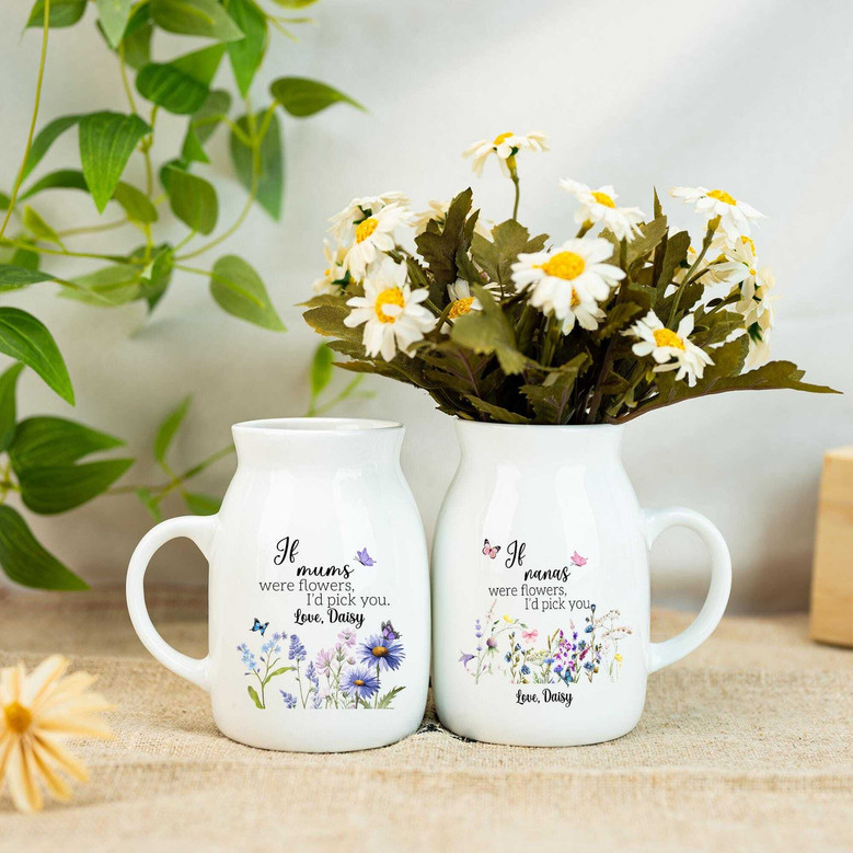 Thoughtful Personalized Ceramic Flower Vase With Wildflower Design For Grandma - Heartfelt Gift For Mom, Mother's Day Present